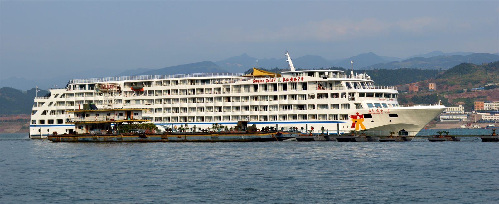 Large river cruise ship sailing on the Yangtze River in China